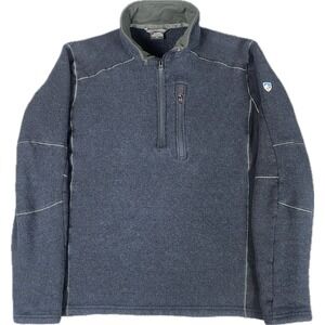 KUHL Mens‎ Revel 1/4 Zip Sweater XL Blue Charcoal Fleece Lined Pullover 3185